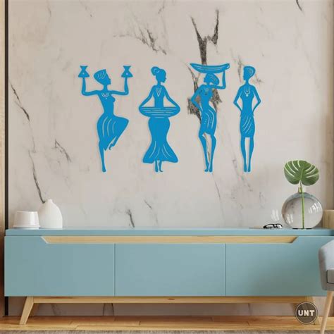 Set Of 4 African Women Home Decor Laser Cut Black MDF Wall Art Wall