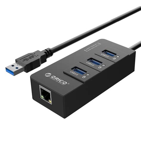 ORICO 3 Port USB3 0 Hub With Gigabit Ethernet Adapter Black Syntech