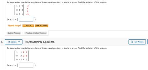 Solved An Augmented Matrix For A System Of Linear Equations