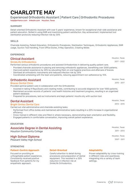 10 Orthodontic Dental Assistant Resume Examples And Guide For 2025