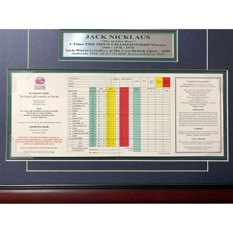 Framed 2005 St. Andrews Old Course Scorecard // Jack Nicklaus ...