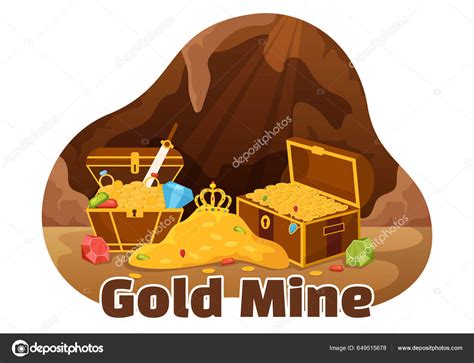 Gold Mine Illustration Mining Industry Activity Treasure Pile Coins