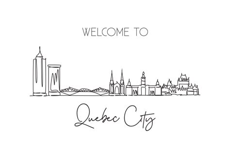 Single Continuous Line Drawing Quebec Skyline Canada Famous City