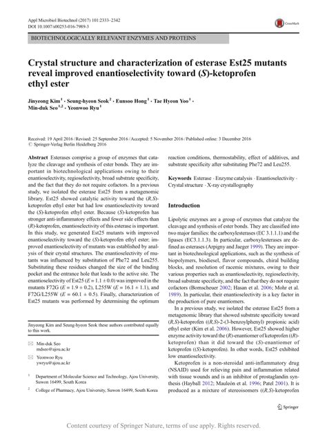 Crystal Structure And Characterization Of Esterase Est25 Mutants Reveal