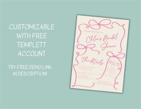 Pink Bow Bridal Shower Invitation Template Hand Drawn Bridal Invite