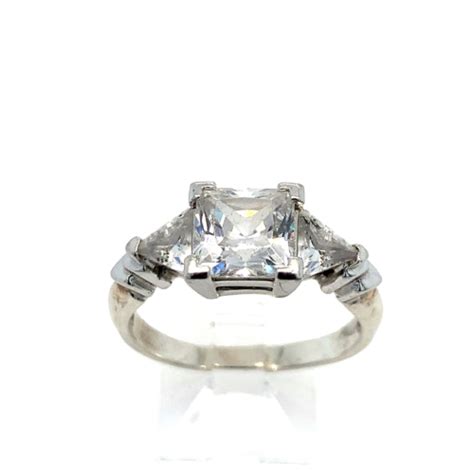 Princess Cut Three Stone Cz Sterling Silver Engagement Ring Size