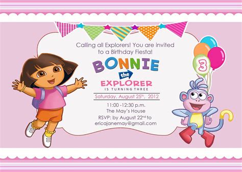 FREE Printable Dora the Explorer Birthday Party Invitations Design ...