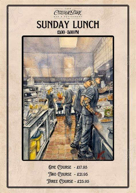 Menu at Central Park restaurant, Middlesbrough