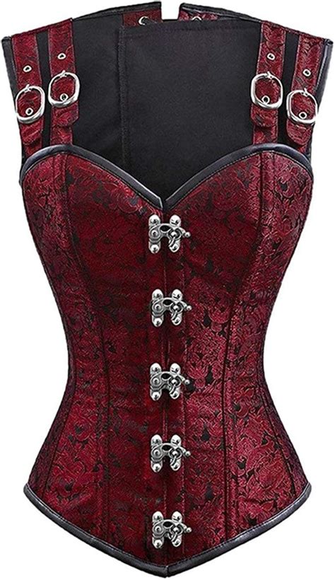 Marciay Steampunk Korsett Und Bustier Red Brokat Cupless Weste Korsett