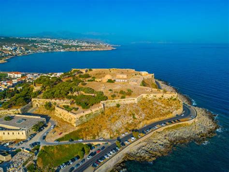 Aerial View Of Venetian Fortezza Castle In Greek Town Rethimno Stock