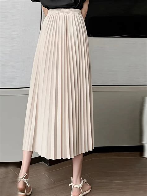 High Waist Pleated Skirt Elegant Solid A Line Skirt Womens Temu