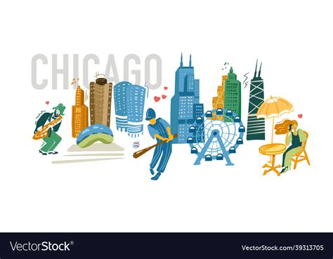 Chicago Banner With Landmarks Icons Set Royalty Free Vector