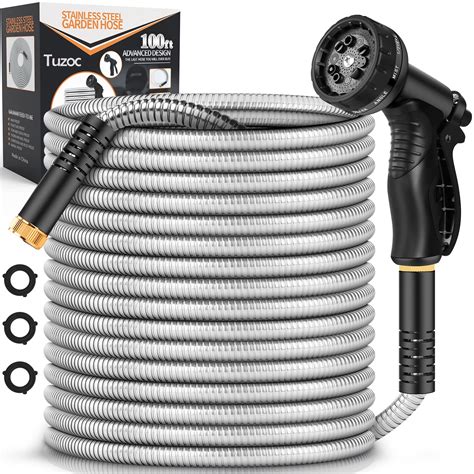 Tuzoc Metal Garden Hose 100FT Stainless Steel Heavy Duty Water Hose