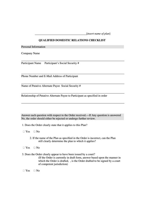 Qualified Domestic Relations Order Template