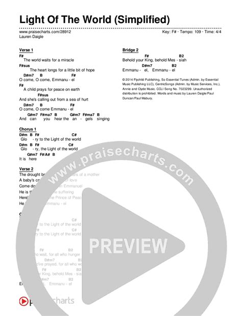 Light Of The World (Simplified) Chords PDF (Lauren Daigle) - PraiseCharts