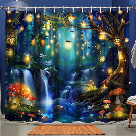 Enchanting Fantasy Forest Shower Curtain With Waterfalls And Magical