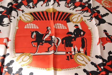 Hermes Silk Scarf Hermes Scarf Authentic Hermes Scarf Ladies Scarf Gold Scarf Red Scarf Horse ...