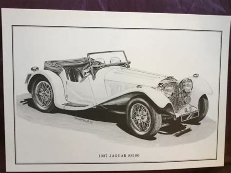 JAGUAR SS100 A4 pencil drawing print. £10.00 - PicClick UK