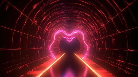 Luminous A Journey Through Neon Heart Tunnel With Dazzling Stars And Beams Backgrounds 