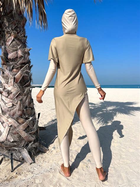 Shein Swim Mulvari Con Capucha Burkini Ba Ador Una Pieza Cover Up