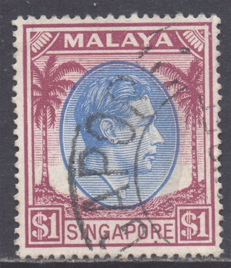 Singapore Scott 18a SG28 1948 George VI 1 Perf 17 1 2 X 18 Used