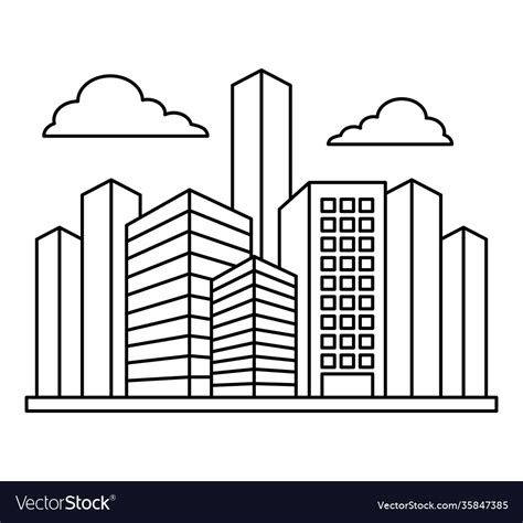 City buildings and clouds design line style Vector Image