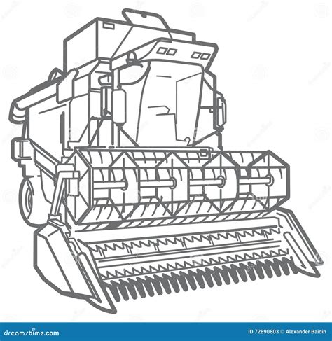 Vector Outline Combine-harvester Stock Vector - Illustration of farming