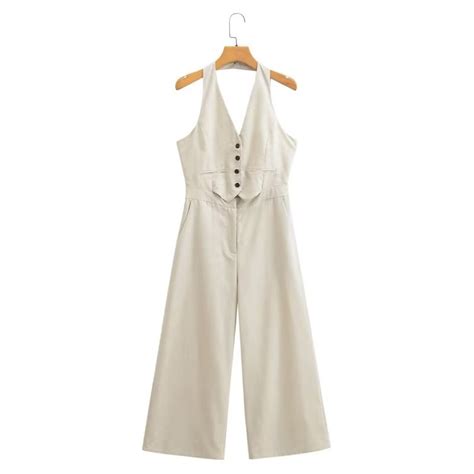 Jumpsuit Wanita Summer Style Warna Nude Korean Basic Halter Jumpsuit