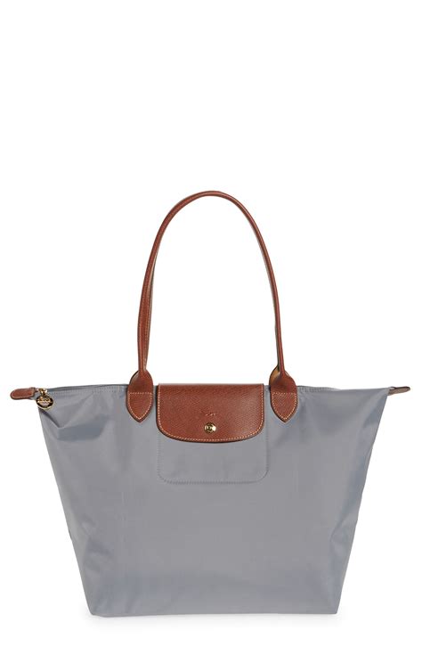 Longchamp Le Pliage Large Nylon Shoulder Tote In Grey Modesens