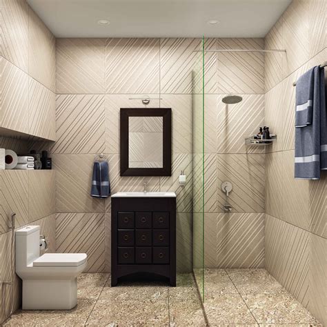 Matte Textured Bathroom Tile Design In Beige - 600x600 mm | Livspace