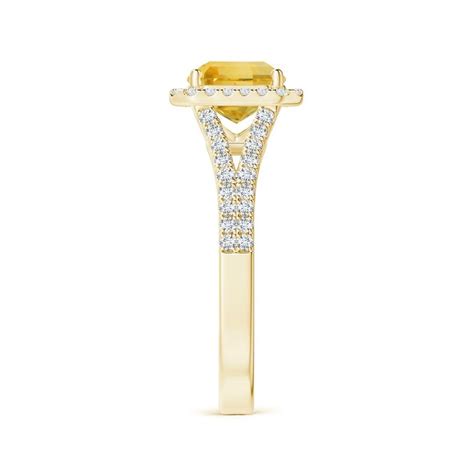 Customizable Angara Gia Certified Emerald Cut Yellow Sapphire Halo Ring