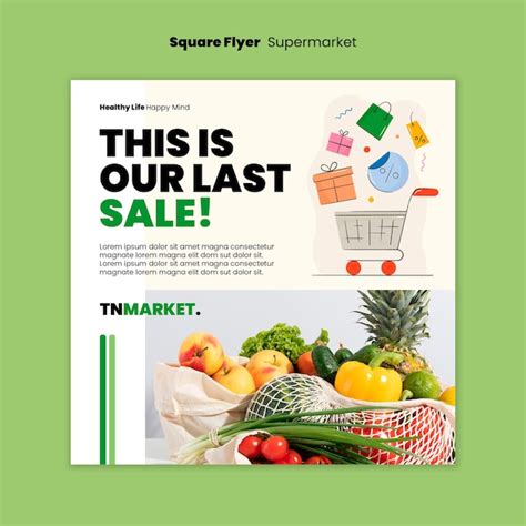 Premium PSD Flat Design Supermarket Square Flyer Template