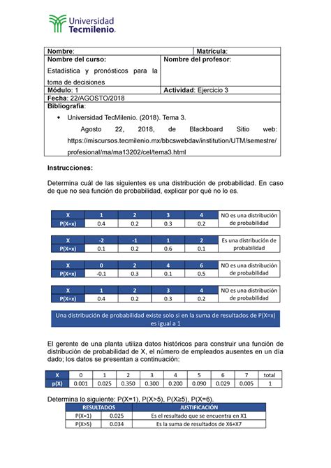 Ejercicio 3 Estadistica Nombre Nombre del curso Matrícula Nombre