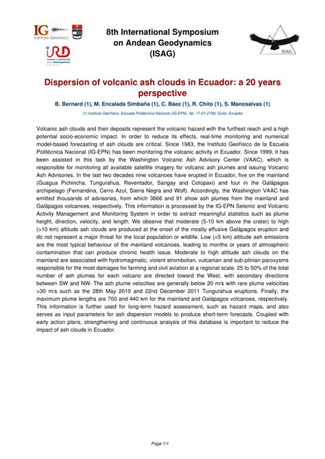 (PDF) Dispersion of volcanic ash clouds in Ecuador: a 20 years perspective