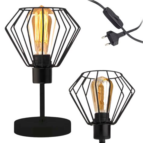 Lampa Nocna Lampka Biurkowa Loftowa Druciana Industrialna Czarna LED