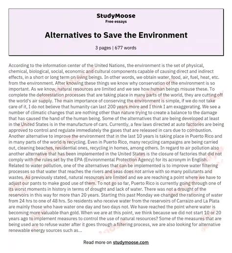 Alternatives To Save The Environment Free Essay Example