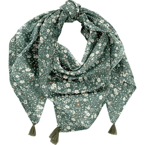 Foulard Pompon Fleuri Kaki Papa Pique Et Maman Coud