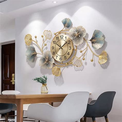 Large Wall Clock 33 Inch Creative Metal Ginkgo Leaf Design Wall Clock ...