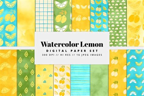 Watercolor Lemon Digital Paper