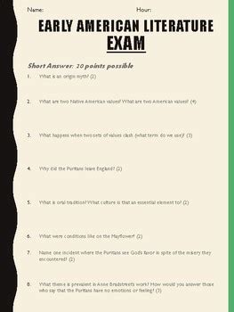 Assessments Early American Literature Essays Rubrics Tests And