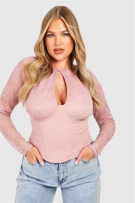 Plus Lace Keyhole Corset Top Boohoo Uk