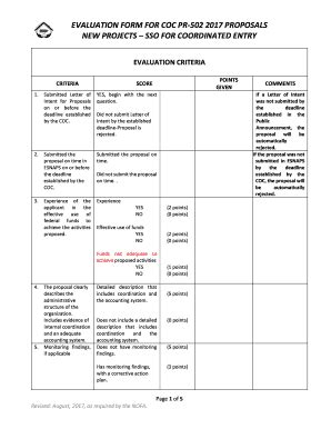 Fillable Online EVALUATION FORM FOR COC PR 502 2017 PROPOSALS NEW Fax