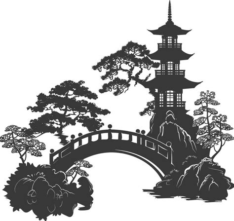 silhouette traditional japanese garden black color only 46269294 Vector ...