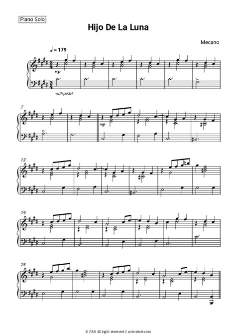 Hijo De La Luna Piano Sheet Music Mecano In Note Store Piano Solo