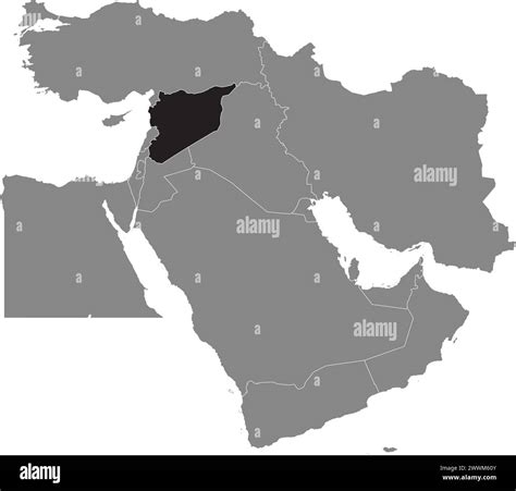 Black Map Of Syria Inside Gray Map Of The Middle East Stock Vector