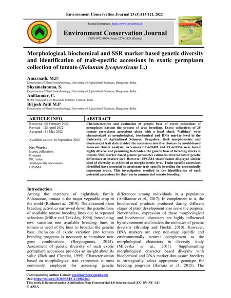 PDF Morphological Biochemical And SSR Marker Based Genetic Diversity