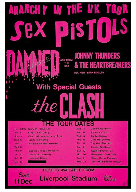 Vintage Poster Punk Rock Music Sex Pistols Clash Damned Gig Advert