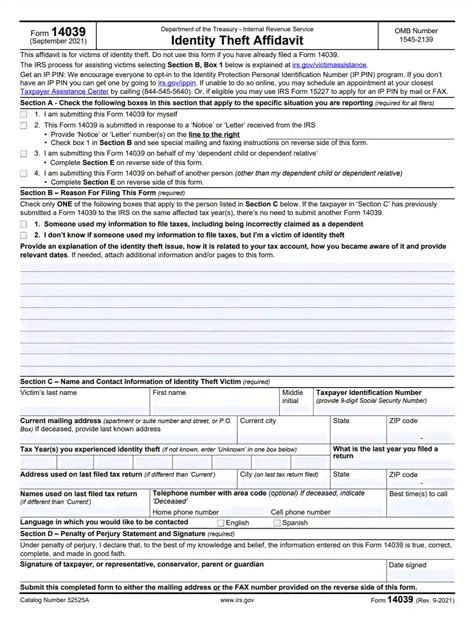 Irs Form Fill Out Printable Identity Theft Affidavit