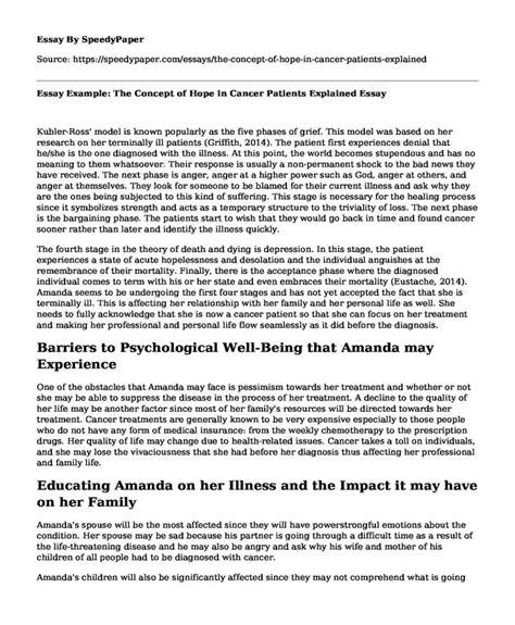 📚 Essay Example The Concept Of Hope In Cancer Patients Explained