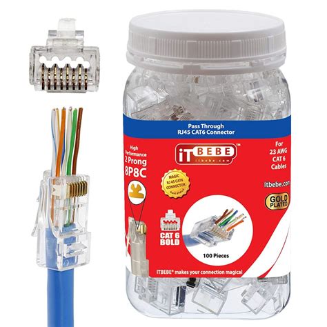 100 Cat6 Rj45 Pass Through Connectors Cctvsupplies